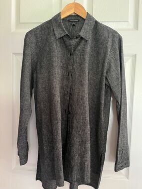 Eileen Fisher Black and White Textured Button-Down Shirt